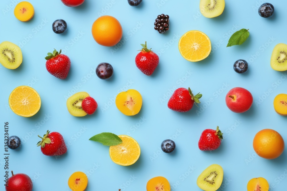 Fresh Fruit Arrangement – Colorful Flat Lay Composition Fresh Fruit Arrangement – Colorful Flat Lay Composition