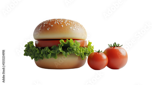 Delicious Burger With Fresh Tomatoes And Lettuce