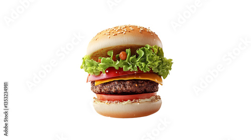 Delicious Cheese Burger Isolated On Black Background