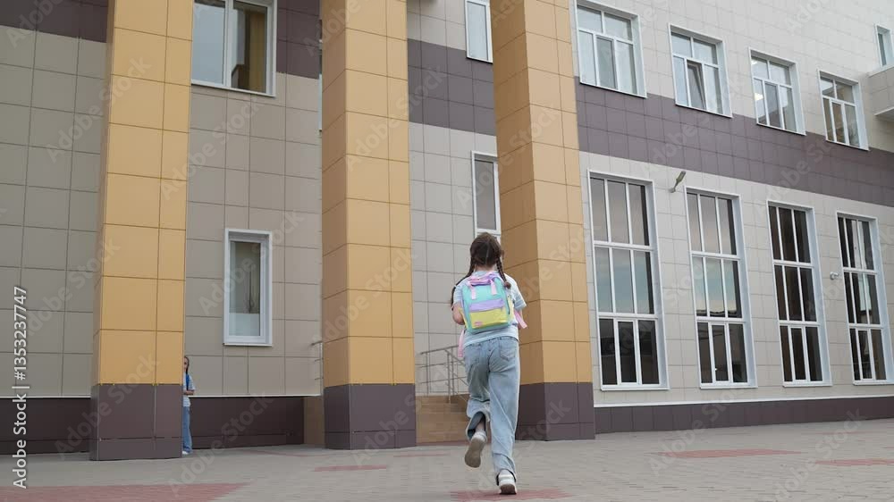 Kid Rushing To Classa Vidéo Stock girl rushing to class, children running, child kid with ...