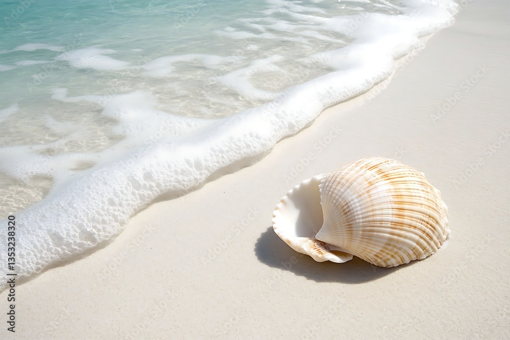 A lone seashell on the sand, the simple beauty the beach highlighted in a minimalistic composition A lone seashell on the sand, the simple beauty the beach highlighted in a minimalistic composition