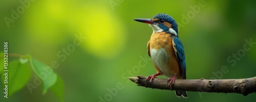 Bird perched on branch arms stretched wide, feathers, silhouette