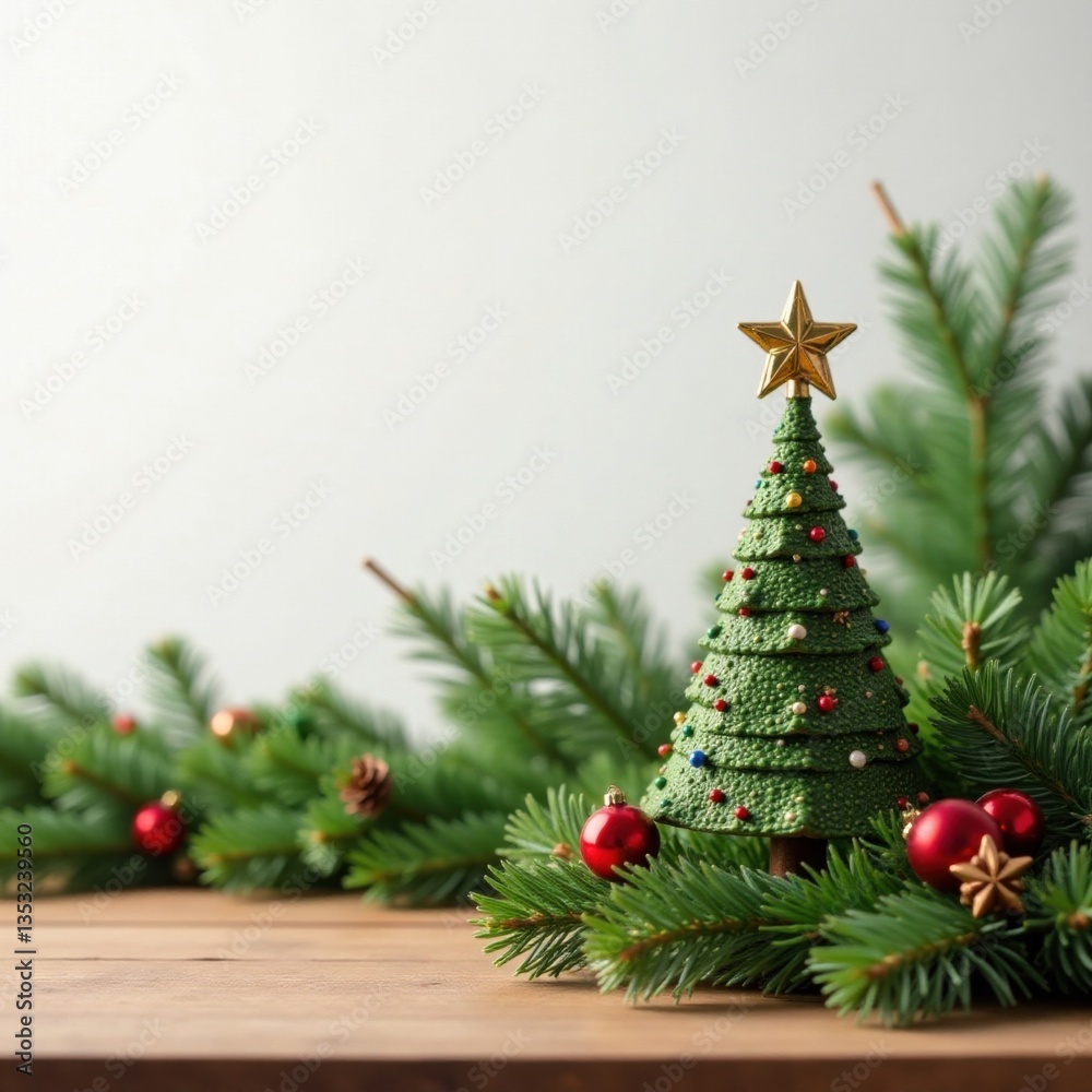 Decorated Christmas tree branches on wooden table, trees, decorations, winter Decorated Christmas tree branches on wooden table, trees, decorations, winter