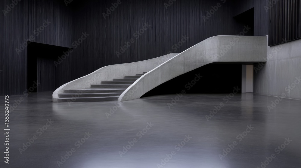 Modern concrete staircase in minimalist hall Modern concrete staircase in minimalist hall