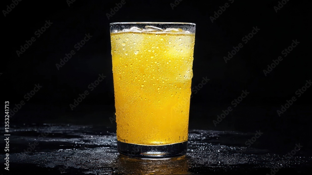 A refreshing glass of ice-cold lemonade with condensation on the surface