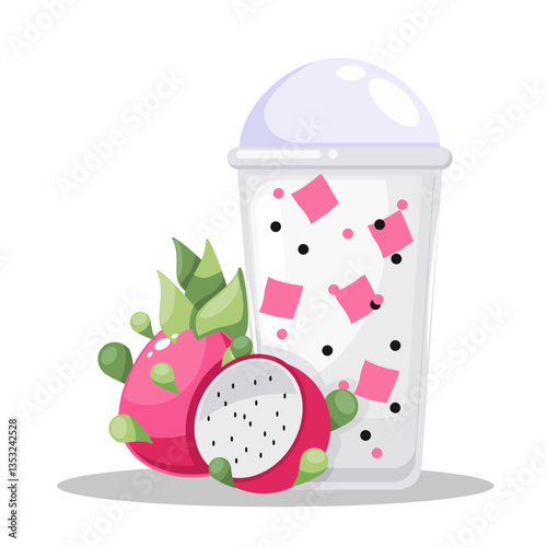 Illustration summer fruit, fresh tropical fruits, delicious summer fruits, fresh dragonfruit juice