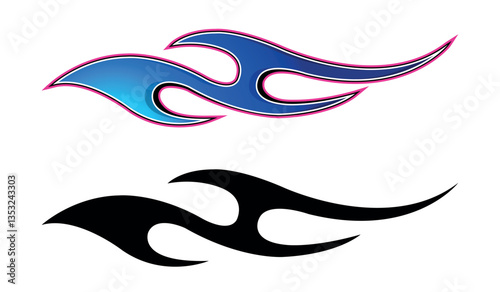 Fire flames racing electric car decal vector art graphic. Burning tire and flame sports car body side vinyl decal.