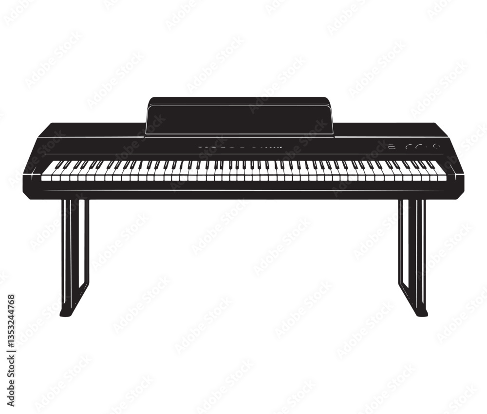 Silhouette piano keys isolated on white. Minimalist digital piano illustration with pedals. Silhouette piano keys isolated on white. Minimalist digital piano illustration with pedals.