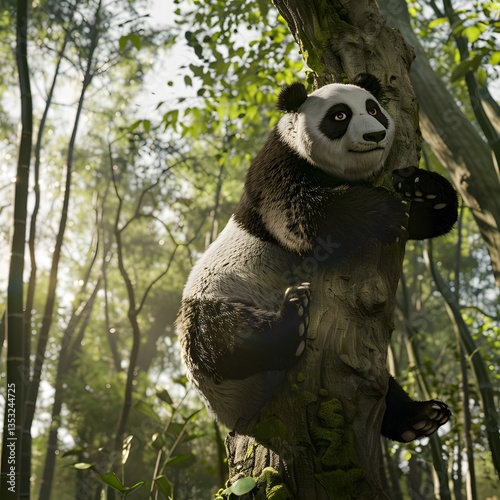 A highly detailed photorealistic image of a giant panda  photo