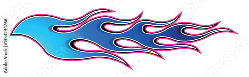 Blue flame electric sport car speed decal vinyl sticker. Racing car tribal fire flames vector art graphic.