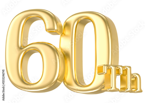 60 Th Anniversary Number Gold 3D