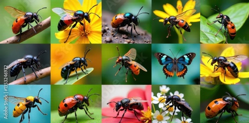Different insect types arranged in a collage, insects, conservation