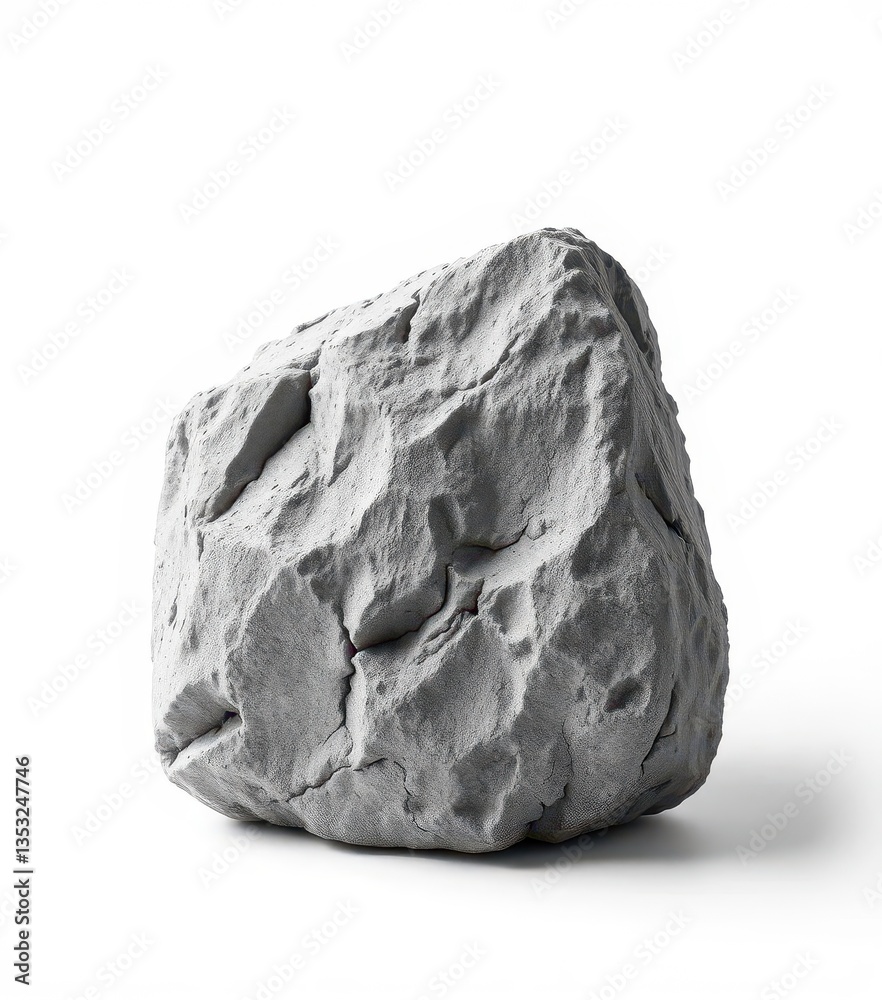 Obraz premium A single, rough-textured grey rock isolated on a pure white background, substance, stock, design