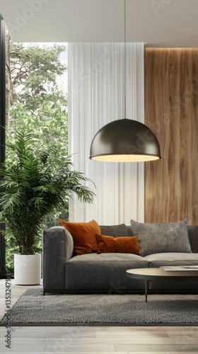 Modern Living Room with Stylish Sofa and Large Pendant Light