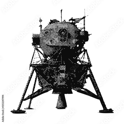space landing craft halftone grunge vector design element