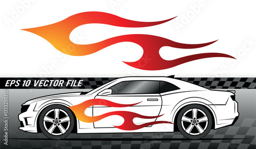 Tribal fire flame race car body side vinyl sticker vector eps art image file. Burning tires and flames sport car decal. Side speed decoration for cars, auto, truck, boat, suv, motorcycle.