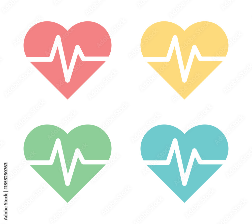 Vector Heart With Heartbeat Icon Set Vector Heart With Heartbeat Icon Set