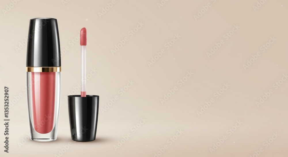 Obraz premium Elegant Lip Gloss Product Shot: High-End Cosmetic Packaging Design with Rosy Hues