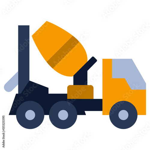 Concrete Mixer Truck Flat Design Icon - Heavy Machinery Flat Design Icon