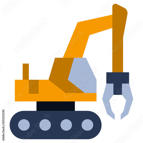 Excavator Grapple Flat Design Icon - Heavy Machinery Flat Design Icon