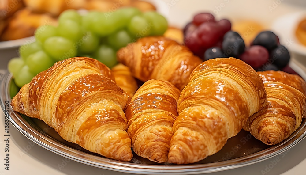 Croissants Grapes Breakfast Tray. Croissants Grapes Breakfast Tray.