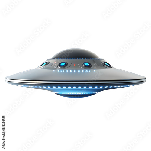 Futuristic UFO Hovering in Mid-Air with Glowing Blue Lights