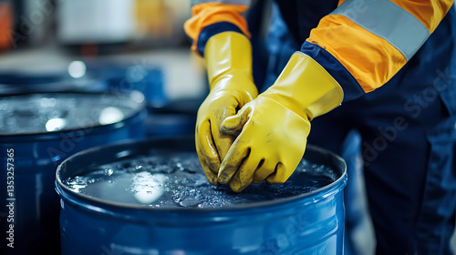 Logistics staff wearing safety gloves and handling hazardous materials 