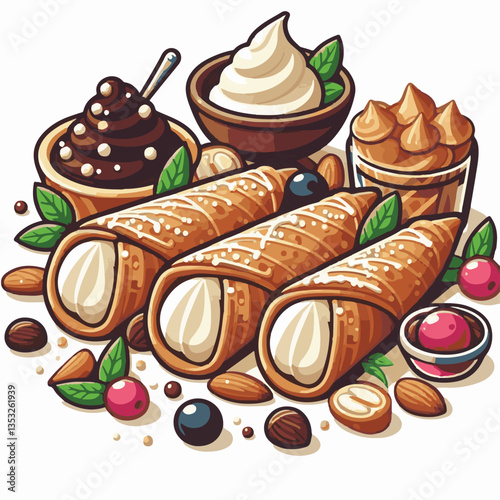 dessert, pastry, sweet, cannoli, food, chocolate, cream, italian, delicious, bakery, gourmet, italy, traditional, cannolo, background, sicily, breakfast, white, filling, creamy, sugar, baked, crust, c
