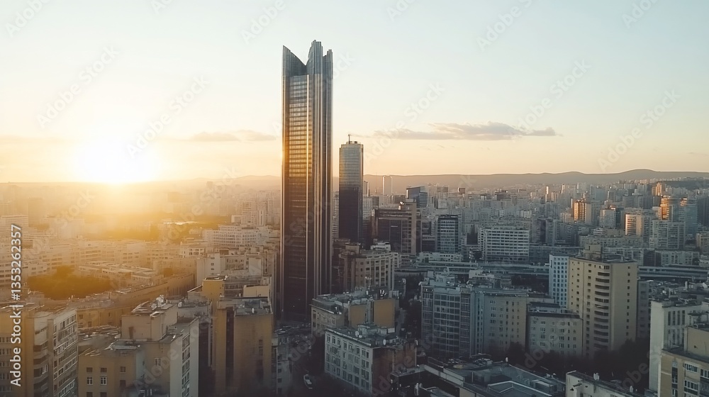 Fototapeta premium Modern Skyscraper Sunrise Cityscape