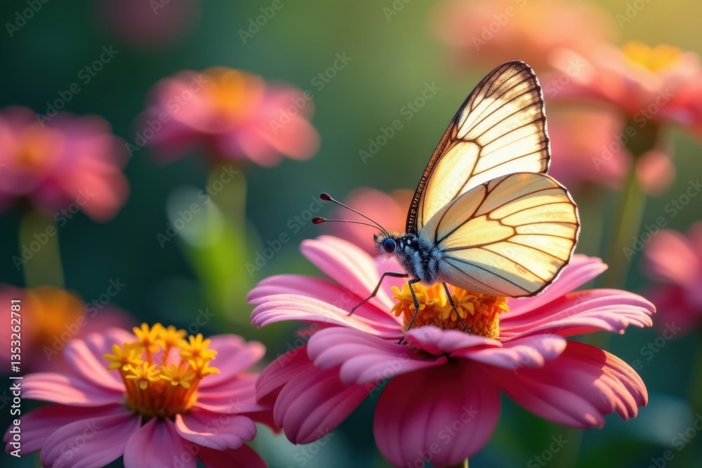 Delicate butterfly wings resting on flower petals, delicate, garden Delicate butterfly wings resting on flower petals, delicate, garden