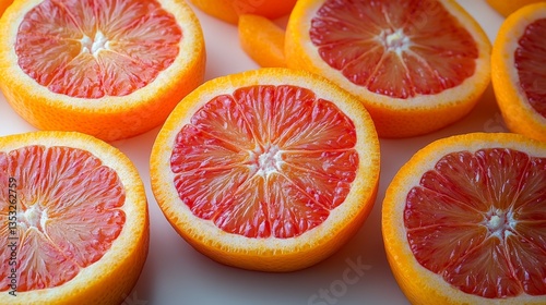 Sliced tangerine showing juicy segments, white background, high detail 