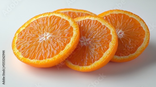 Sliced tangerine showing juicy segments, white background, high detail 