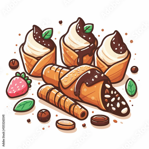 dessert, pastry, sweet, cannoli, food, chocolate, cream, italian, delicious, bakery, gourmet, italy, traditional, cannolo, background, sicily, breakfast, white, filling, creamy, sugar, baked, crust, c