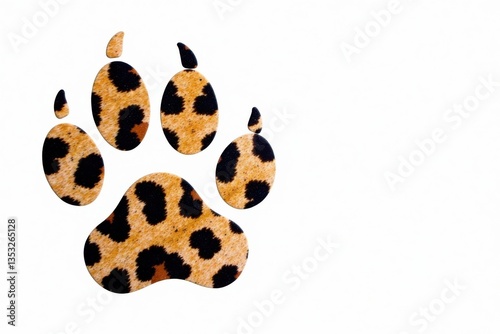 Leopard paw print isolated on white background, great cat, black and white