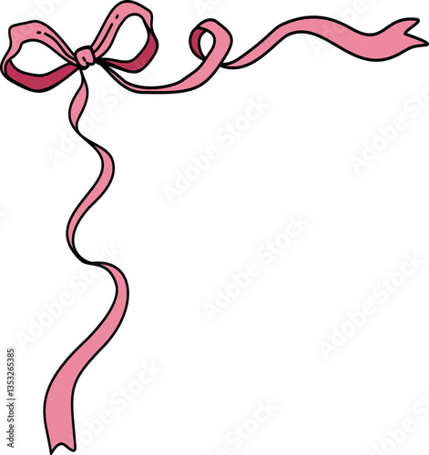 Hand drawn retro coquette ribbon bow doodle corner border