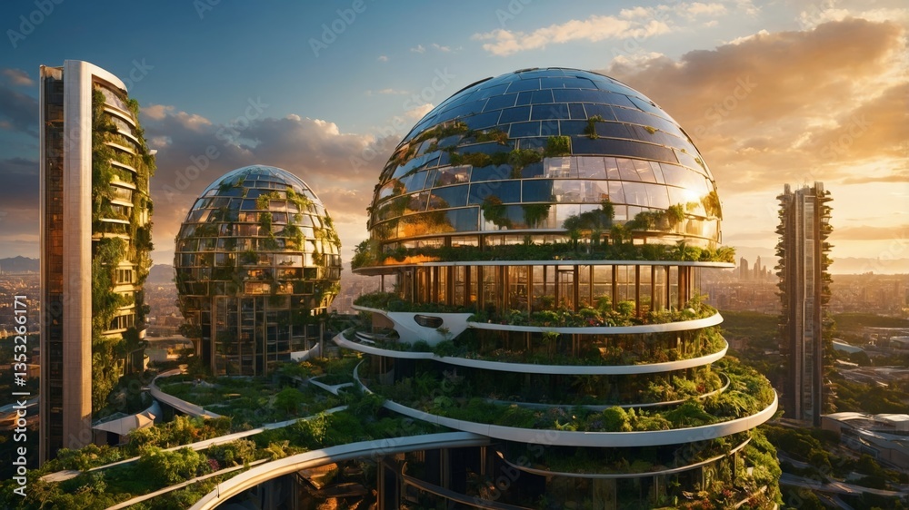 Fototapeta premium Utopian future city concept with organic architecture and sustainable design