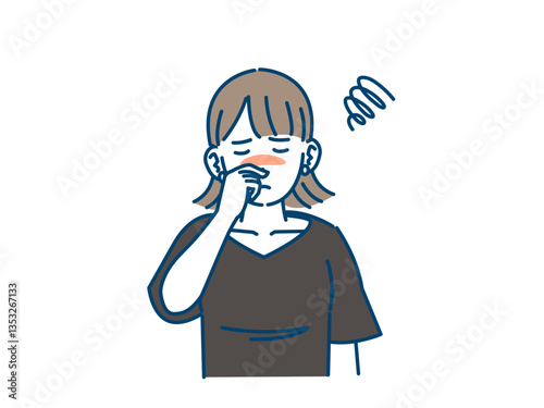 鼻詰まりで困る若い女性のイラスト