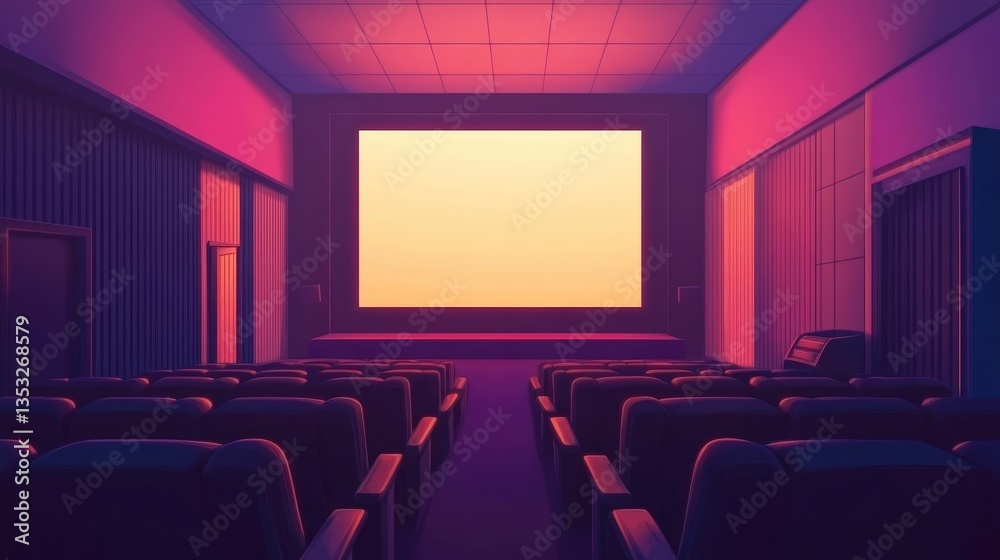Fototapeta premium A cinema hall with luxurious reclining seats and a blank movie screen.