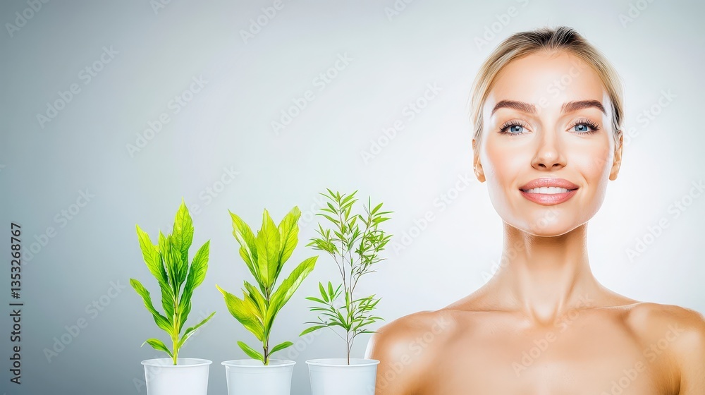 Beautiful Woman with Plants Skincare Beauty Nature Growth Beautiful Woman with Plants Skincare Beauty Nature Growth