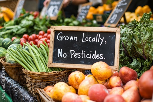 Local Produce Market: Fresh pesticide free fruits and vegetables displayed for sale at the fair