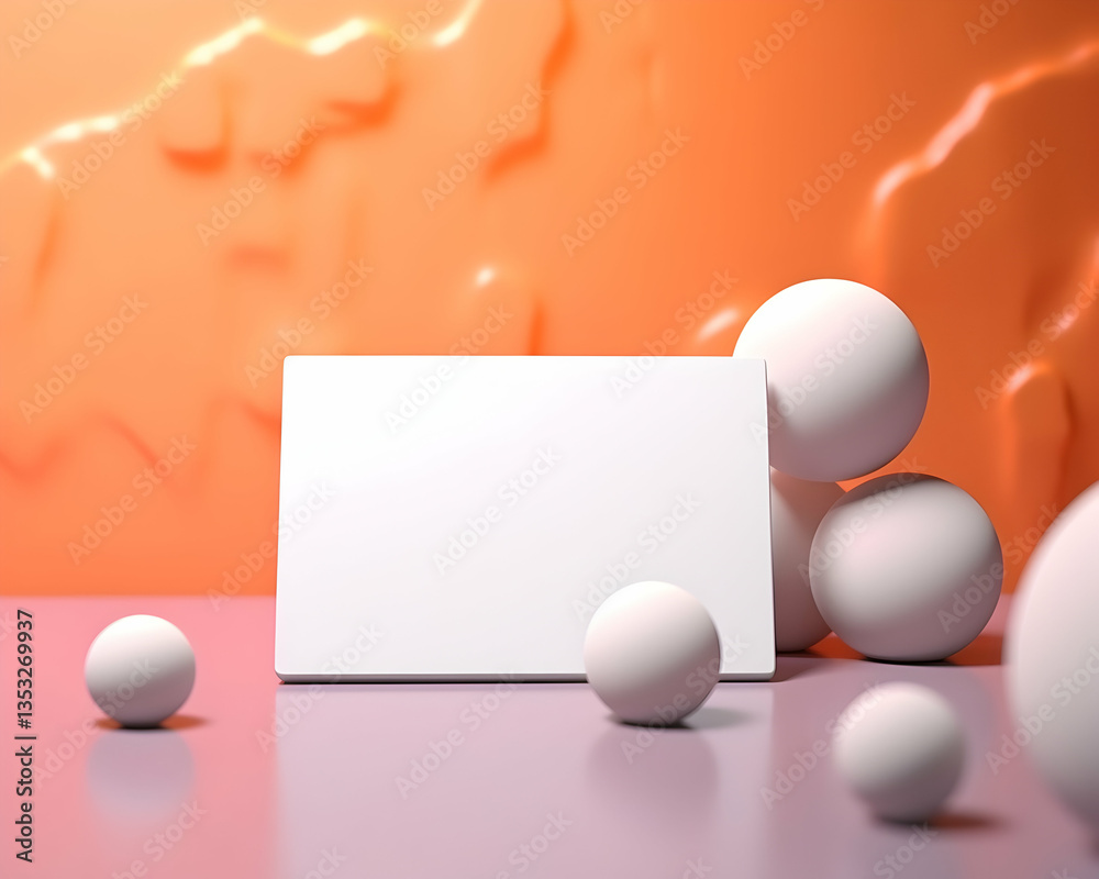 Abstract Minimalist Display With Blank Card And Spheres Abstract Minimalist Display With Blank Card And Spheres