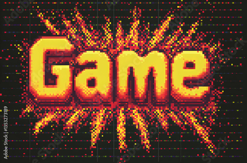 Retro Style Game Title With Explosion Effect With Glowing Text