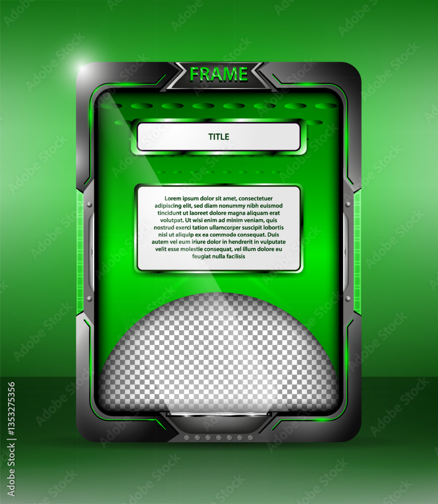 Layout verde em moldura futurista