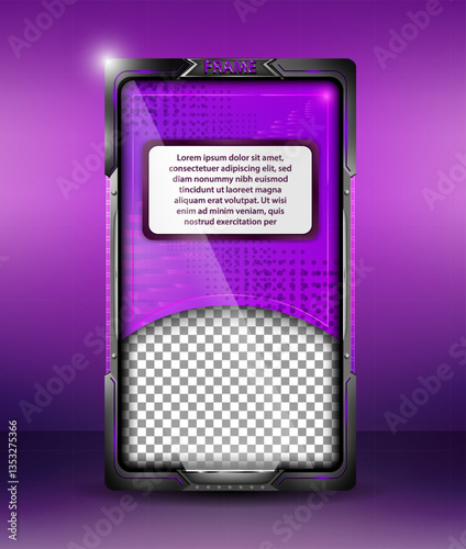 Layout roxo para story em moldura futurista