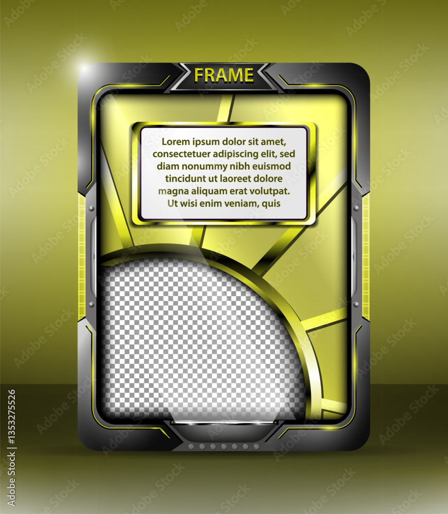 Layout amarelo para dispositivo móvel em moldura futurista