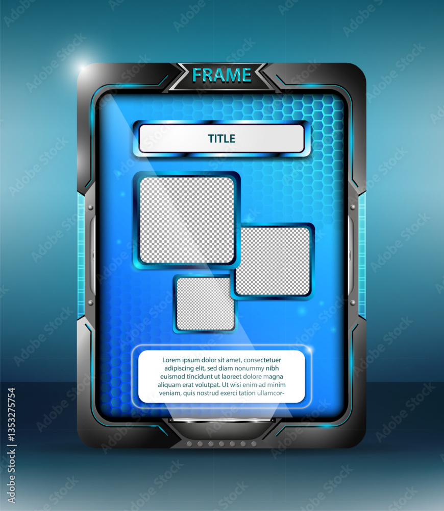 Layout azul para dispositivo móvel em moldura futurista