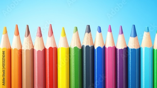 A dynamic array of color pencils arranged in a smooth gradient from light to dark.