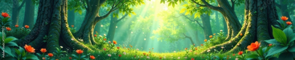 Obraz premium Whimsical Forest Wedding Setting with Leaf Illustrations , wedding, setting