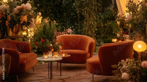 Obraz na płótnie A festival VIP lounge with stylish seating, elegant decorations, and ambient lighting. w salonie
