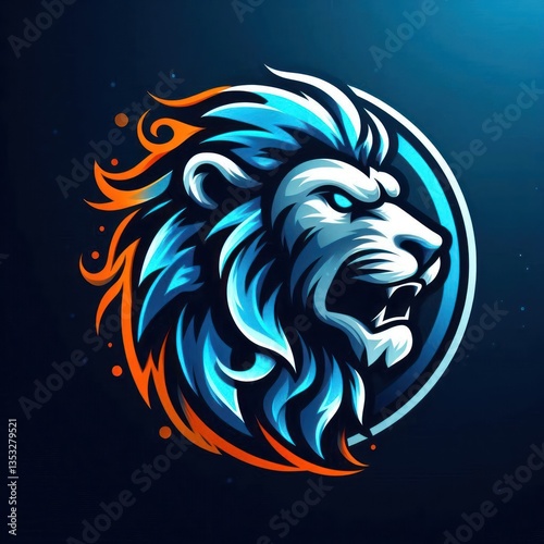 Fiery Ice Lion Mascot Logo.